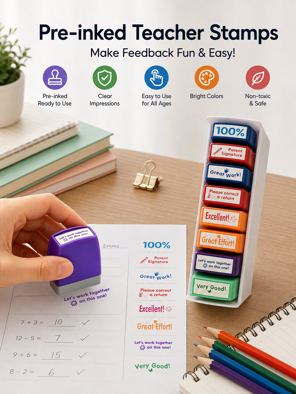 Pre-Inked Teacher Stamps – 8-Piece Grading Set | Winklebee