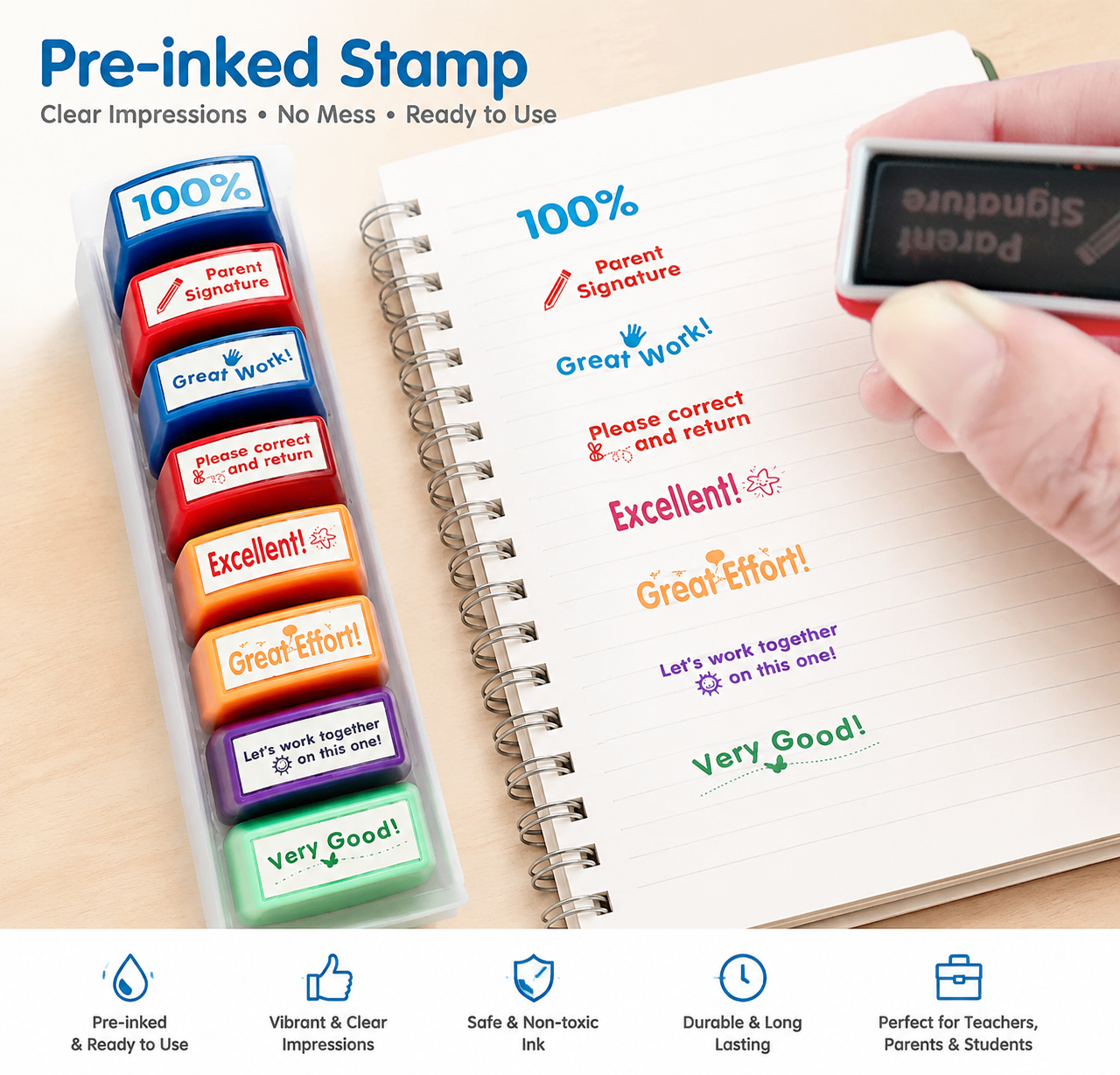 Pre-Inked Teacher Stamps – 8-Piece Grading Set | Winklebee