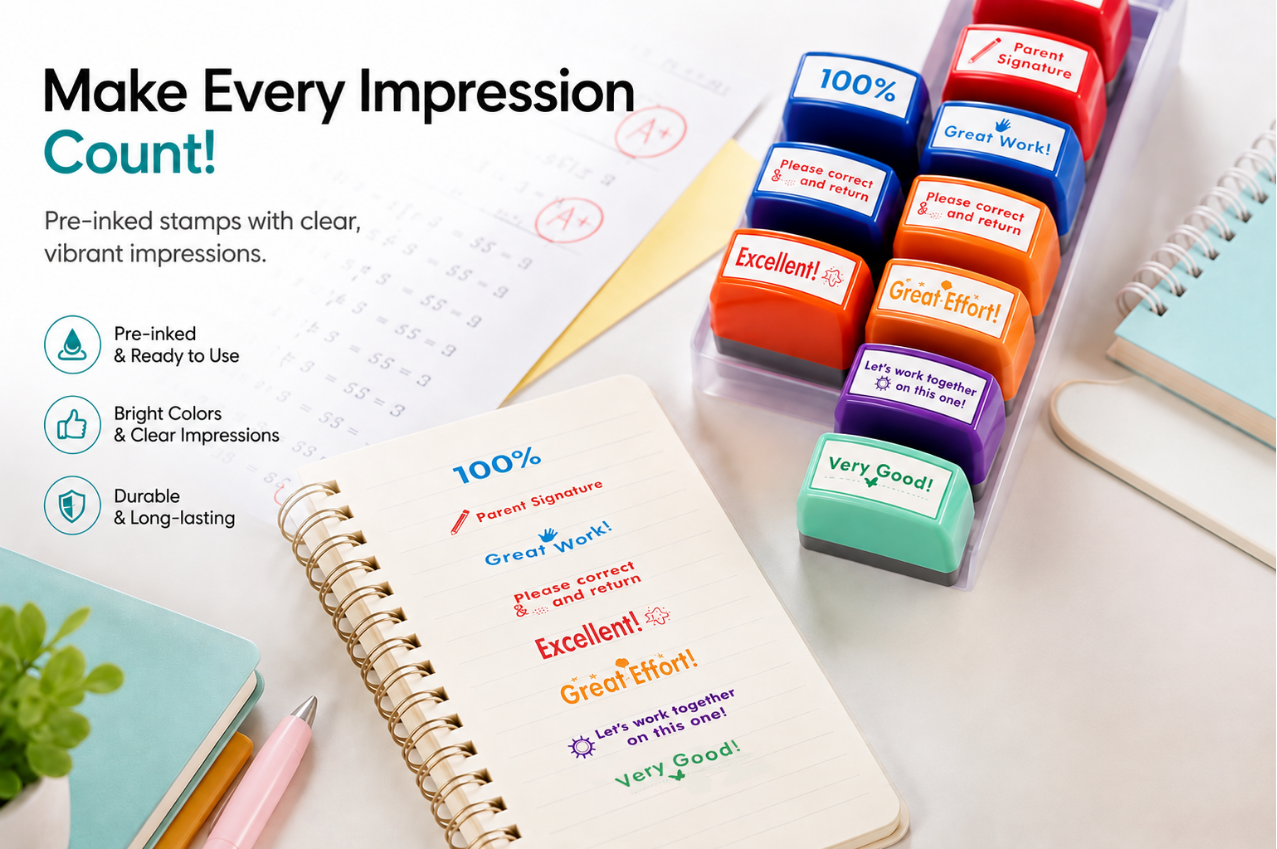 Pre-Inked Teacher Stamps – 8-Piece Grading Set | Winklebee