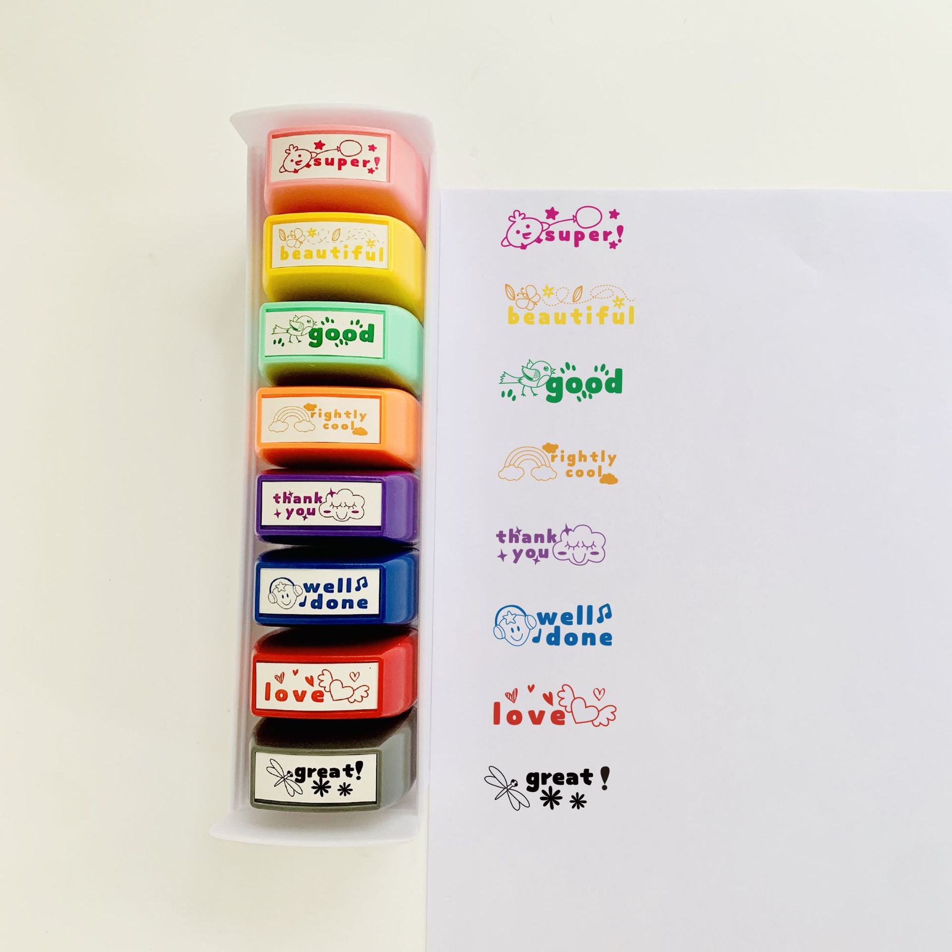 Winklebee Cheerful Praise Stamps – 8-Piece Pre-Inked Illustrated Encouragement Set